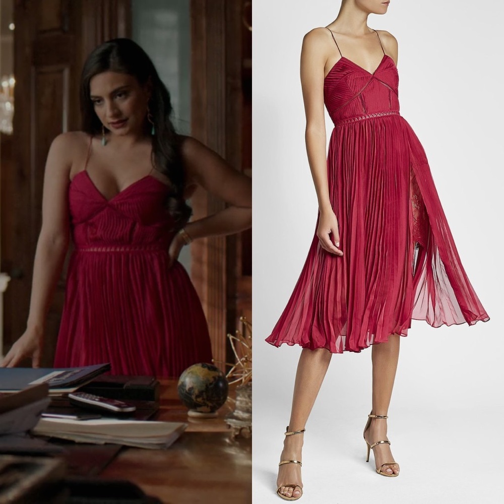 Self-Portrait Elegant Red Pleated Dress (As Seen on The Dynasty TV Show)